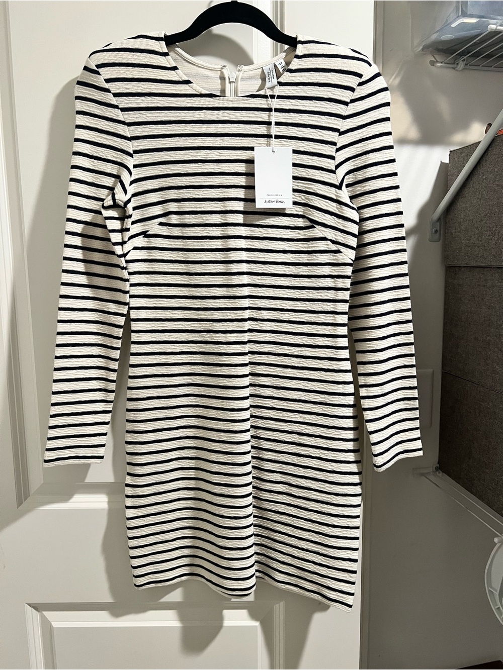 & Other Stories Cream and Black Striped Long Sleeve Dress